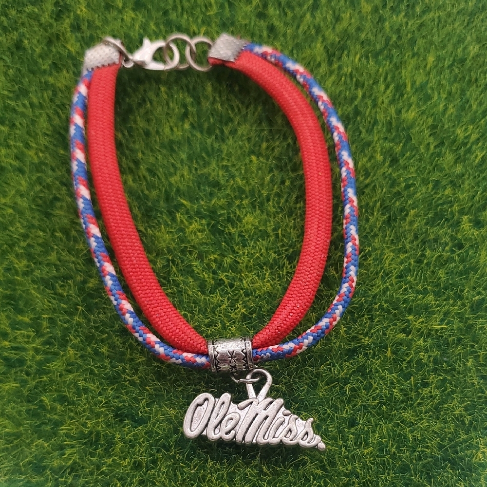 Ole Miss Red Braided Charm Bracelet B3308